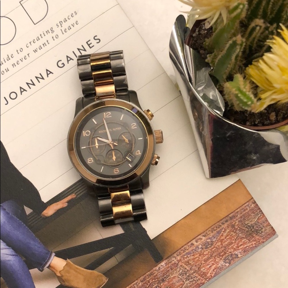 Michael Kors oversized gunmetal/gold runway watch